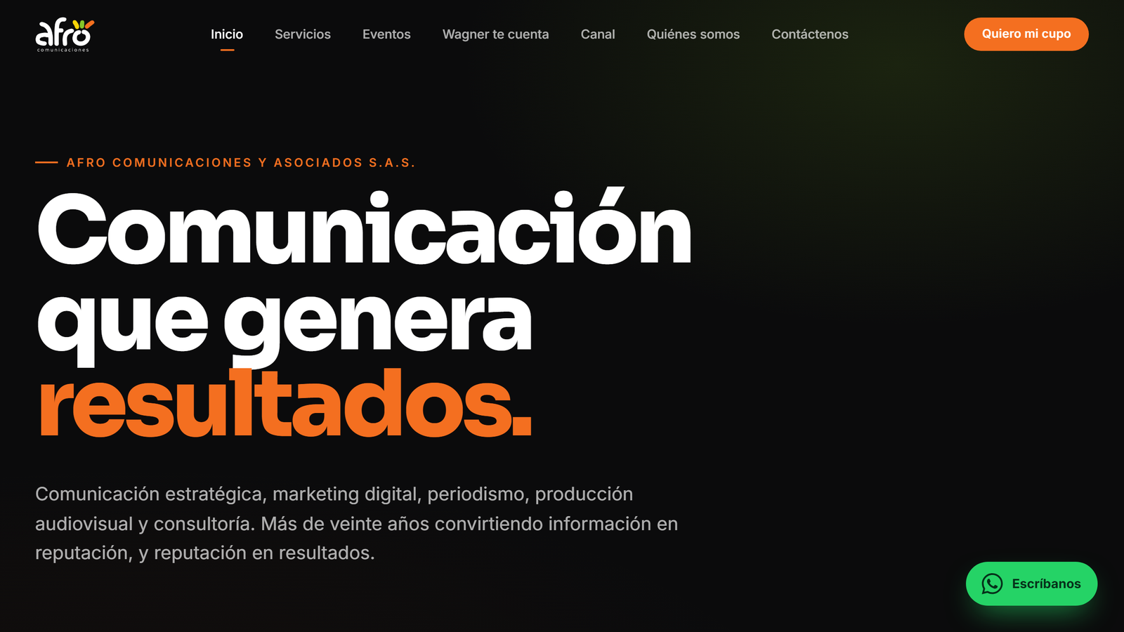Sitio web Afro Comunicaciones: comunicación estratégica con resultados